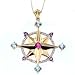 14k Yellow Gold Pink Tourmaline, Blue Zircon, and Amethyst Compass Rose Pendant