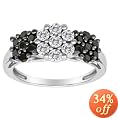 14k White Gold Black and White Diamond Cluster Ring (1 cttw)