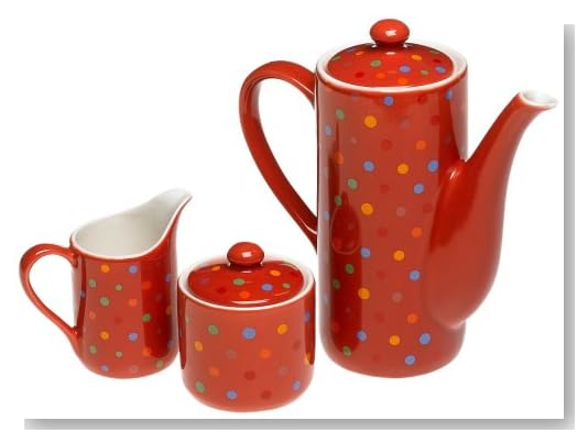 Yedi Houseware Classic Coffee and Tea Polka Dot Teapot, Sugar and Creamer Set, Red