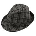 Wool Blend Plaid Fedora Hat - Grey