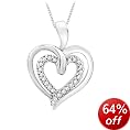9Ct White Gold Diamond Double Heart Pendant and Curb Chain