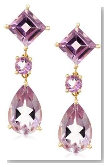 14k Yellow Gold Rose De France Pear and Square Dangle Earring