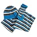 BLUE STRIPED 3 PIECE HAT SCARF AND FINGERLESS GLOVE SET