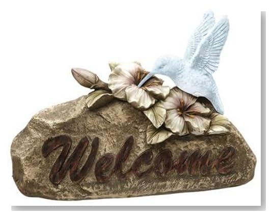 Moonrays 91362 Solar Power Highlighted Hummingbird Welcome Sign Garden Accent