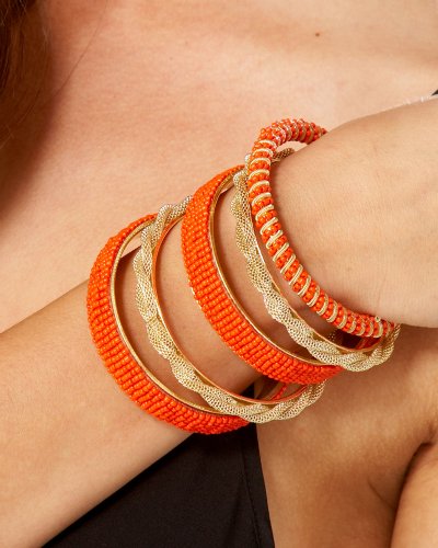 "Beaded Bangle Set - Sunkist Coral (1SZ)"
