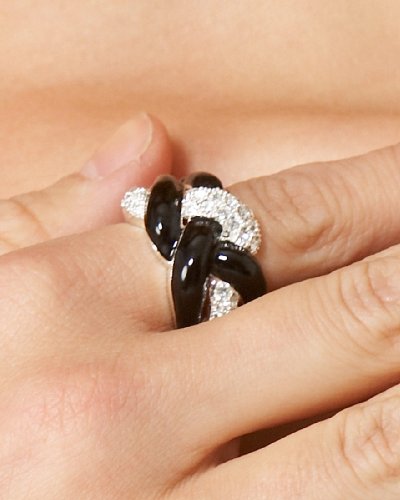 "Twist Enamel & Crystal Ring - Black/Silver (8)"