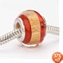 Murano Style Glass Lampwork Bead Fits Pandora Red Gold Foil Stripe 14mm (1)