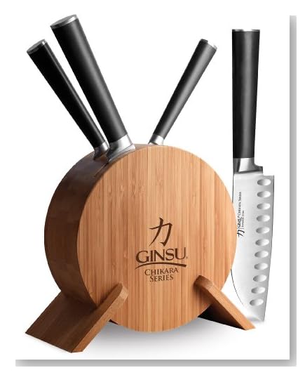 Ginsu 7107 5-Piece Round Bamboo Knife Set with Block