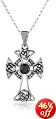 Sterling Silver Celtic Cross with Sapphire Center Pendant with Rolo Chain, 18"