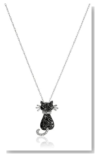 14k White Gold Black and White Diamond Cat Pendant (.29 cttw)