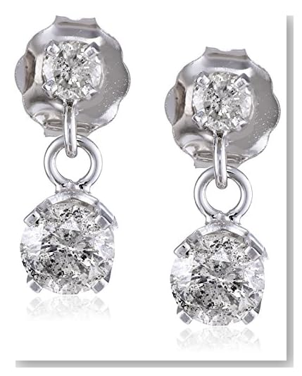 14k White Gold 2-Stone Diamond Drop Dangle Earrings (1/2 cttw, J-K color, I2-I3 clarity)