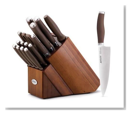 Anolon Advanced Bronze Collection Santoprene Cutlery 17-Piece Block Set, Bronze