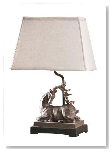 CBK Ltd Rustic Deer Design Table Lamp with Hand-Carved Look Antlers, 18-Inch H