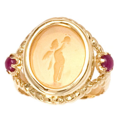 Tagliamonte - 14k Yellow Gold Yellow Venetian Glass Cameo and Pink Tourmaline Ring, Size 7