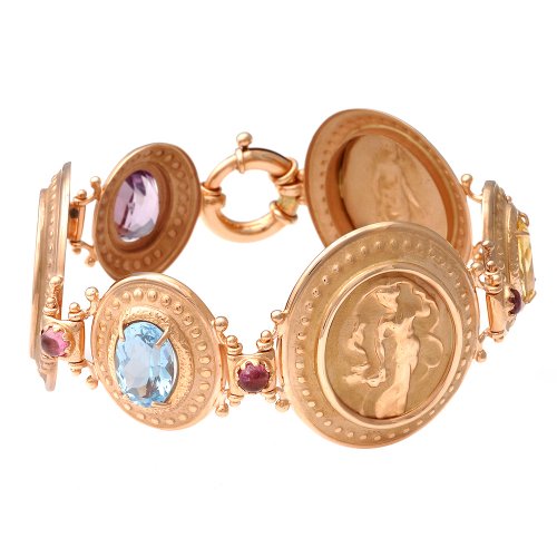 Tagliamonte - 14k Rose Gold Blue Topaz, Amethyst, Citrine and Pink Tourmaline Bracelet, 8inches