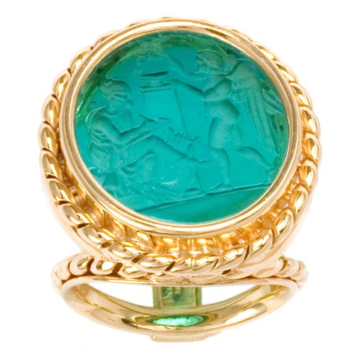 Tagliamonte - 14k Yellow Gold Green Venetian Cameo Ring, Size 7
