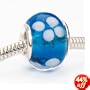 Murano Style Glass Lampwork Bead Fits Pandora Aqua With White Flower 14mm (1)
