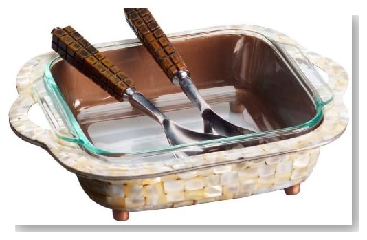 Shastra Mother-of-Pearl Casserole Holder includes 8-Inch x 8-Inch Pyrex Dish