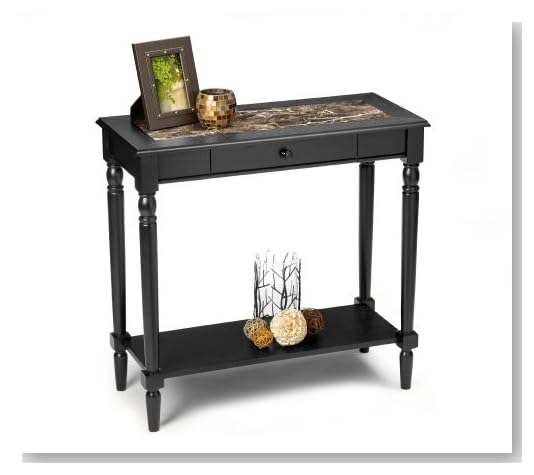 Convenience Concepts French Country Faux Marble Foyer Hall Table with Drawer and Shelf