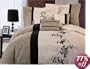7 Pieces Luxury Brown, Cream, and Black with Floral Linen Comforter Set / Bed-in-a-bag Queen Size Bedding