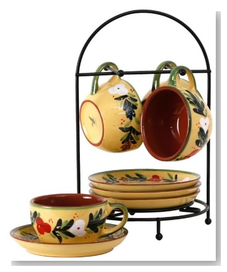 Lynns French Country 9-Piece Cappuccino Cup and Saucer Set, Service for 4