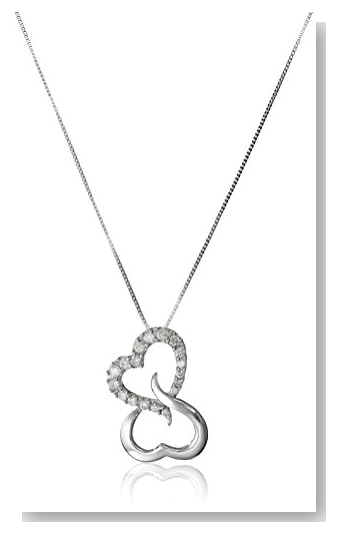 10k White Gold Open Heart Pendant (1/5 cttw, H-I Color, I1-I2 Clarity), 18