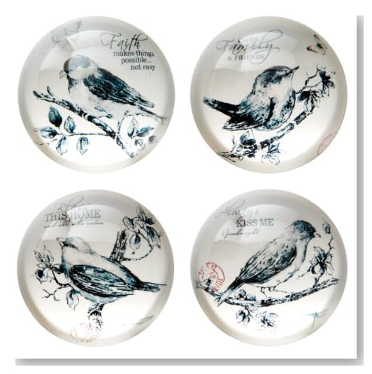 Wilco Imports Glass Paperweights Inspirational Words with Birds Set of Four Each