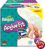 Pampers Active Fit Size 4 (15-40 lbs/7-18 kg) Nappies - 2 x Jumbo Packs of 68 (136 Nappies)