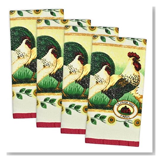 DII Home Essentials Rooster Print Terry Kitchen Towel, Set of 4