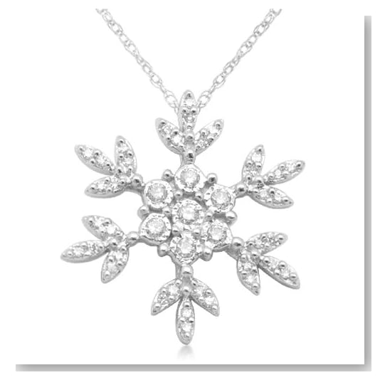 10k White Gold White Diamond Snowflake Pendant (1/5 cttw, H-I Color, I2-I3 Clarity), 18