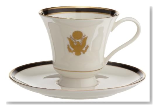Pickard Gold Bracelet White Fine China with Black Trim and Eagle Crest Tea Cup and Saucer, Set of 2