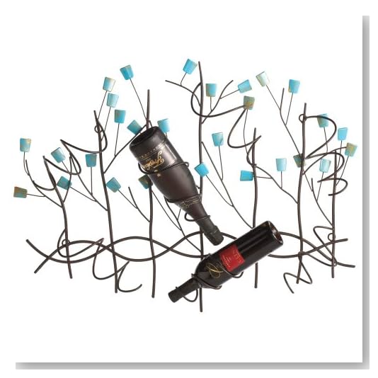 Midwest - CBK Seven Bottle Wall Mount Wine Holder with Turquoise Leaves