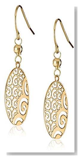 14k Yellow Gold Oval Ornament Earrings