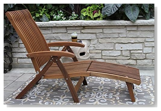 Patiocraft VC7080 Eucalyptus Venetian 5 Position Steamer/Lounger with Ottoman