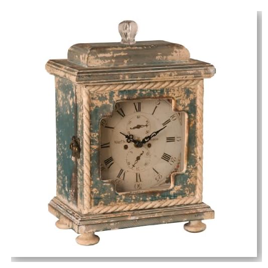 Wilco Imports Distressed Green Table Clock 8-inch x 5-inch x 11.5-inch with Latch to Open and Hooks Inside to Place Your Keys or Other Items