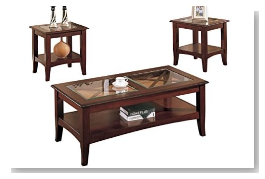 Poundex 3-Piece Coffee Table, Dark Cherry