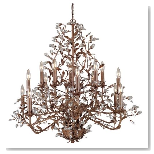 Laura Ashley HFRY1563 Freya 15-Light Chandelier, Weathered Cognac