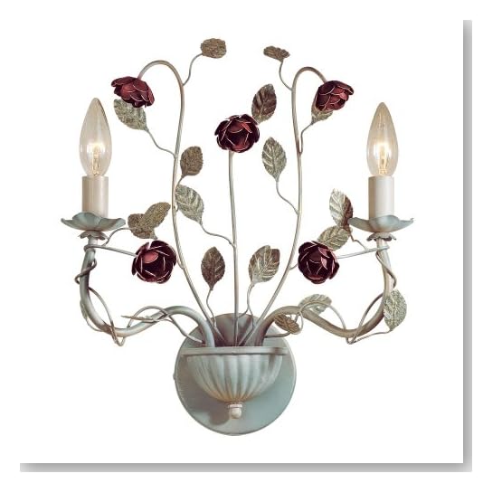 Laura Ashley WROS0275 English Rose 2-Light Wall Light, Embossed Greenery