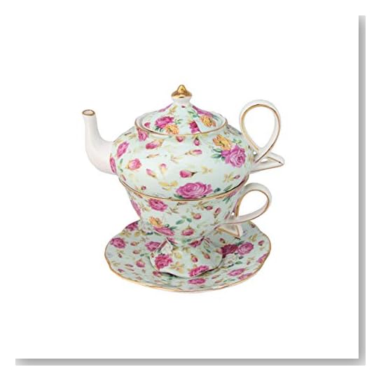 Gracie China 4-Piece Porcelain Tea for One, Stacked Teapot Cup Saucer