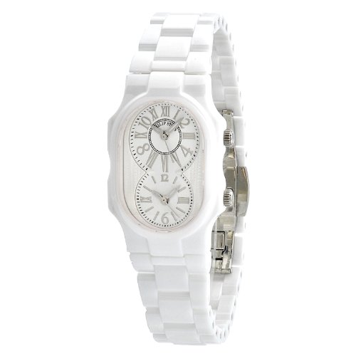 Philip Stein Women's 1-CW-MW-CW Signature Dual Time Zone Textured Dial White Ceramic Watch