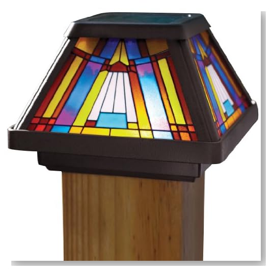 Moonrays 91241 Stained Glass Solar Post Cap Lamp, LED is 6X-Brighter