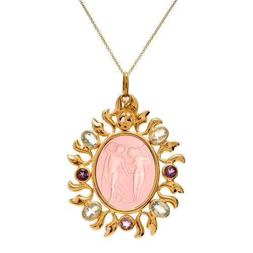 Tagliamonte 14k Yellow Gold Venetian Glass Amethyst and Blue Topaz Pendant, 18inches