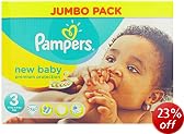 Pampers New Baby Size 3 (9-15 lbs/4-7 kg) Jumbo Pack of 74 Nappies