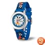 Disney Kids' W000022 Time Teacher Stainless Steel Watch with Blue Nylon Band