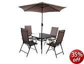 Kurtis Somerby Outdoor Garden Furniture Set (6 Pieces - 106 cm Square Table, 4 Reclining Chairs, Parasol - Caramel)