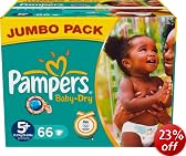 Pampers Baby-Dry Size 5+ (29-59 lbs/13-27 kg) - Jumbo Pack of 66 Nappies