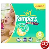 Pampers Baby-Dry Size 6 (35+ lbs/16+ kg) Nappies - Jumbo Pack of 62 Nappies