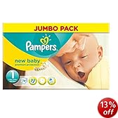 Pampers New Baby Size 1 (4-11 lbs/2-5 kg) Jumbo Pack of 74 Nappies
