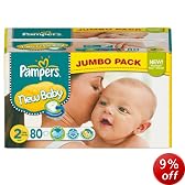 Pampers New Baby Size 2 (6-13 lbs/3-6 kg) Jumbo Pack of 80 Nappies