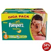 Pampers Baby-Dry Size 3 (9-20 lbs/4-9 kg) Nappies - Pack of 156 Nappies